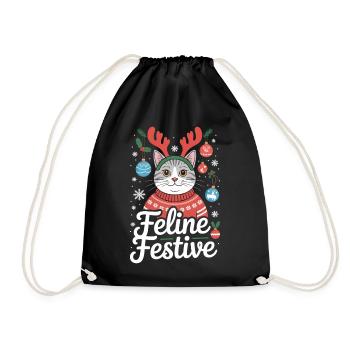 Chat de Noël drôle de fête félin avec des bois - Sac de sport léger - noir - Devant