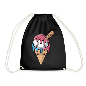 Baseball Eiscreme Waffel Mit Schlaeger Streuseln - Turnbeutel - Schwarz - Vorne
