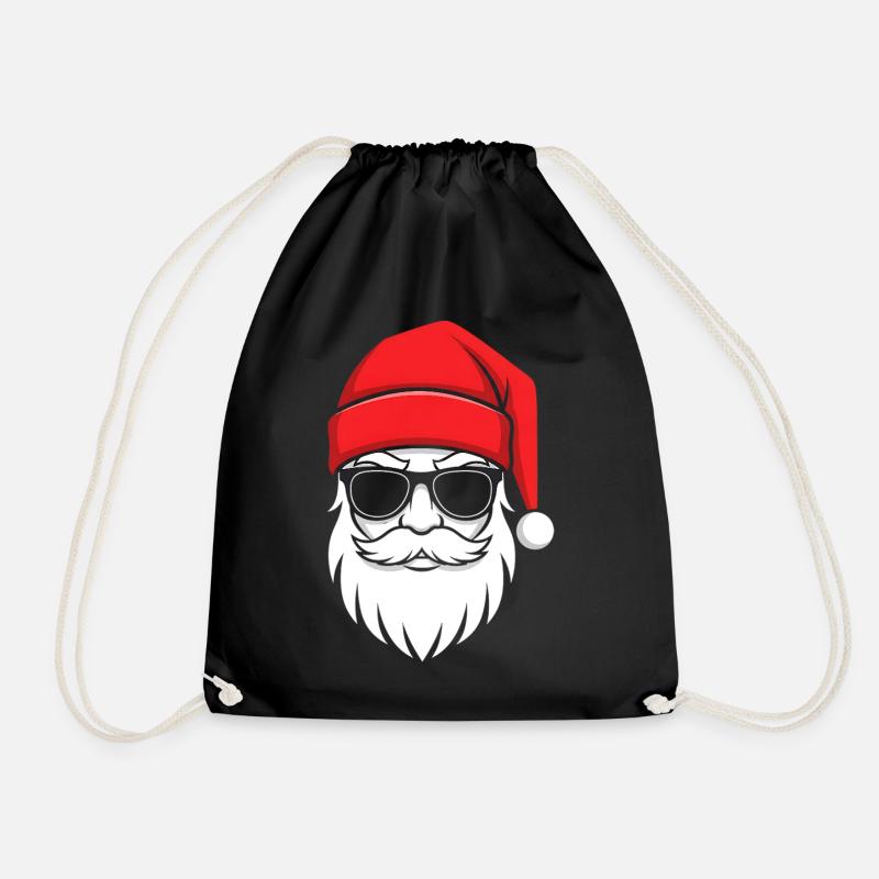 Cool Santa with beard and sunglasses - Drawstring Bag - black