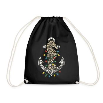 Maritime Christmas Anchor Seahorse & Light - Drawstring Bag - black - Front