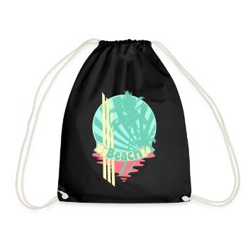 Beach Palm Trees Sea Banner - Drawstring Bag - black - Front