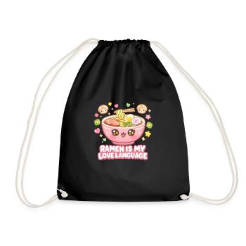 Kanagawa Wave Ramen Bowl Kawaii Japanese - Drawstring Bag - black - Front