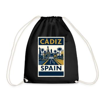 Cadix, Espagne – Poster de voyage rétro bleu marine/or - Sac de sport léger - noir - Devant