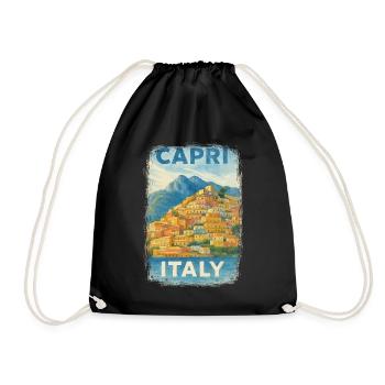 Capri Italy – Watercolor Travel Poster Mediterranean - Drawstring Bag - black - Front