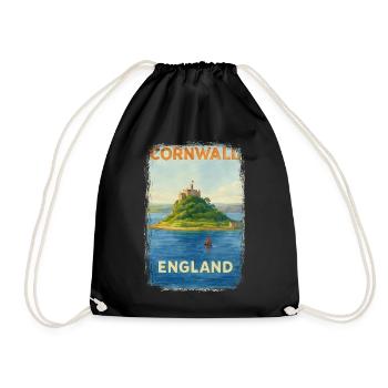 Cornwall England – Watercolor Travel Poster - Drawstring Bag - black - Front