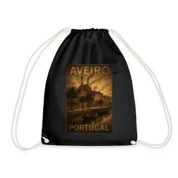 Aveiro Portugal – Steampunk Moliceiro Travel Poster - Drawstring Bag - black - Front