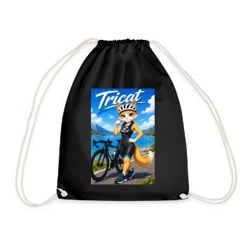 Tricat: Katze im Triathlon Outfit - Turnbeutel - Schwarz - Vorne