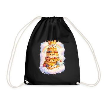 Kawaii Corgi Pancake Paradise - Drawstring Bag - black - Front