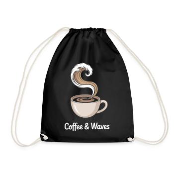 Coffee Waves Surfing Coffee & Waves Surfer Beach - Drawstring Bag - black - Front