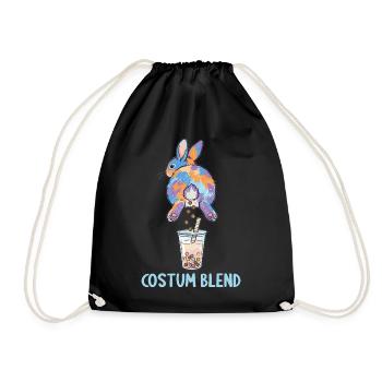 Cute Bunny Funny Boba Bubble Tea - Drawstring Bag - black - Front