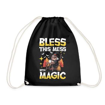 Bless This Mess With Magic Hexe Coffee Broom - Drawstring Bag - black - Front