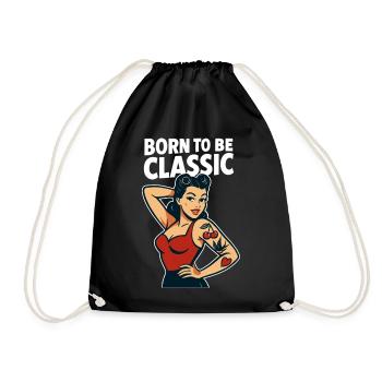 Pin Up Girl Born To Be Classic Retro T-Shirt - Drawstring Bag - black - Front