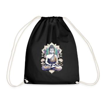 Meditating Buddha Lotus Mandala - Drawstring Bag - black - Front