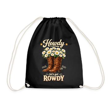 JGA Cowboy Girl Howdy Team Braut Western T-Shirt - Turnbeutel - Schwarz - Vorne