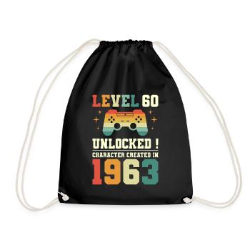 Level 60 Geburtstagsspieler 60 Jahre - Turnbeutel - Schwarz - Vorne