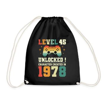 Level 45 Birthday Gamer 45 Years - Drawstring Bag - black - Front