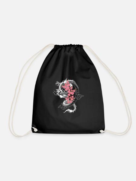Japanese Dragon Cherry Blossom Tree Sakura Tree - Drawstring Bag - black