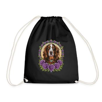 Cartoon Irish Setter mit Rosen - Turnbeutel - Schwarz - Vorne