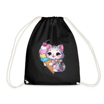 Cute cartoon cat loves waffle cream - Drawstring Bag - black - Front