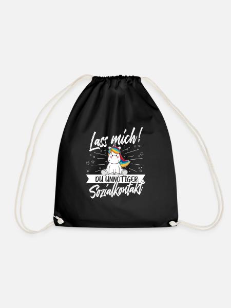 Lass mich unnötiger Sozialkontakt Einhorn Humor - Turnbeutel - Schwarz