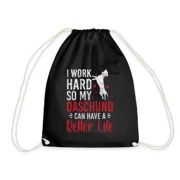 Dog Dogs Hunter Miniature Dachshund - Drawstring Bag - black - Front