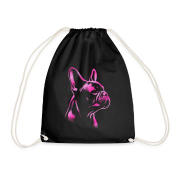French bulldog drawing head pink - Drawstring Bag - black - Front