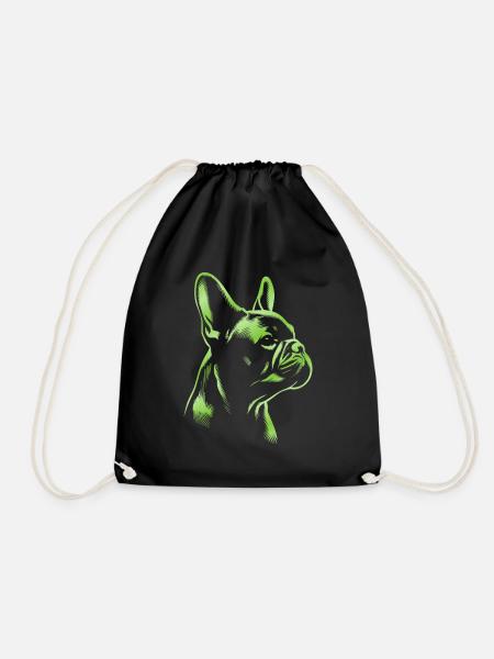 French Bulldog Drawing Head Green - Drawstring Bag - black