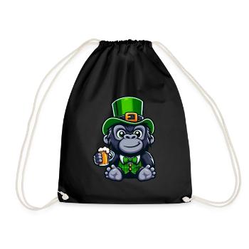 St. Patrick's Gorilla with Beer Cartoon - Drawstring Bag - black - Front