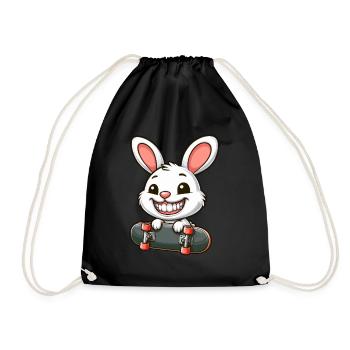 Süßer weißer Hase Kaninchen Skateboard - Turnbeutel - Schwarz - Vorne