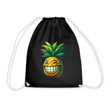 Ananas Frucht Sommer Cartoon Grinsen Süß Cool - Turnbeutel - Schwarz - Vorne