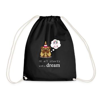 Tout commence par un rêve | Carlin cadeau Licorne - Sac de sport léger - noir - Devant