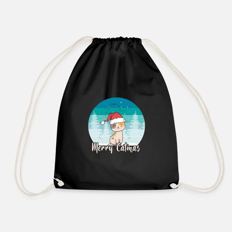 Merry Catmas | Katze Mieze Kätzchen XMas Geschenk - Turnbeutel - Schwarz