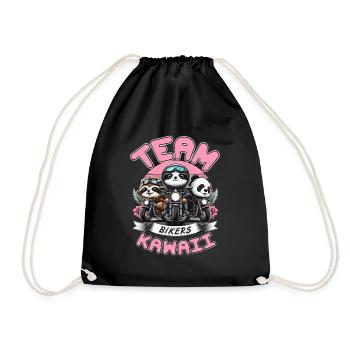 TEAM KAWAII-BIKER: PANDA, WASCHBÄR UND FAULTIER - Turnbeutel - Schwarz - Vorne