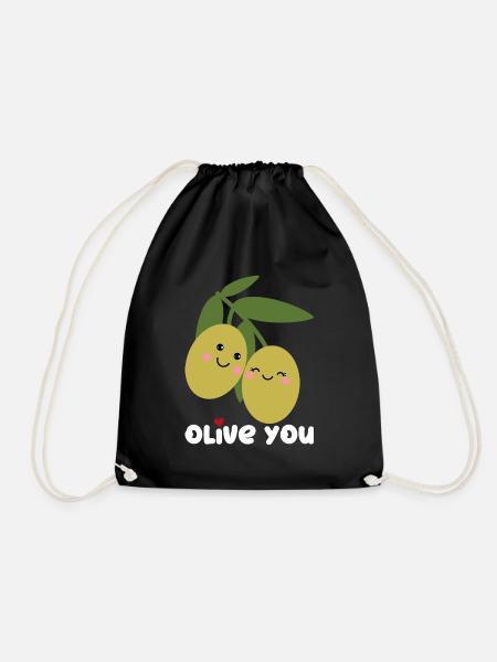 Olive You | Ich Liebe Dich | Valentinstag Herz - Turnbeutel - Schwarz