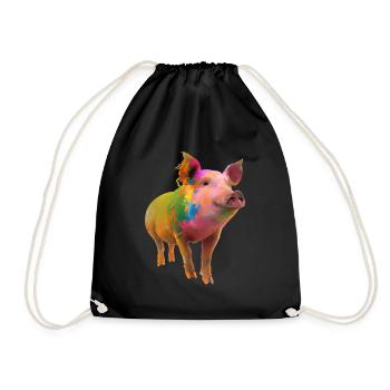 Farbenfrohes Schwein - Turnbeutel - Schwarz - Vorne