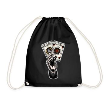 Tarot Card Moon and Sun Tattoo Style - Drawstring Bag - black - Front