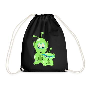 Deux petits aliens drôles - des martiens cool - Sac de sport léger - noir - Devant