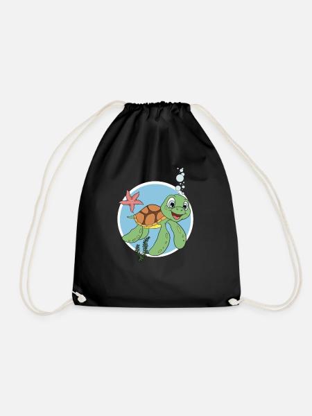 Cute turtle - Drawstring Bag - black