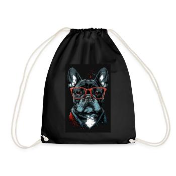 Mops Französische Bulldogge Besserwisser Brille - Turnbeutel - Schwarz - Vorne