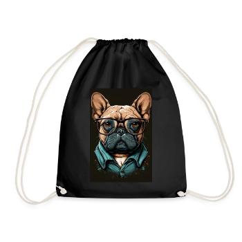 Mops Französische Bulldogge Besserwisser Brille - Turnbeutel - Schwarz - Vorne