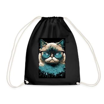Morgenmuffel Besserwisser Katze Brille Ink - Turnbeutel - Schwarz - Vorne