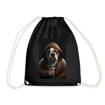 Bulldog morning grouch coffee colleague office - Drawstring Bag - black - Front