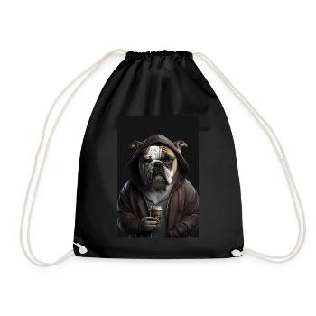 Bulldog morning grouch coffee colleague office - Drawstring Bag - black - Front
