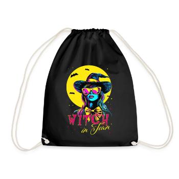 Witch in Town, Halloween Witches Design Neon Color - Drawstring Bag - black - Front