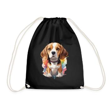 Beagle Hund Portrait Bunt - Turnbeutel - Schwarz - Vorne