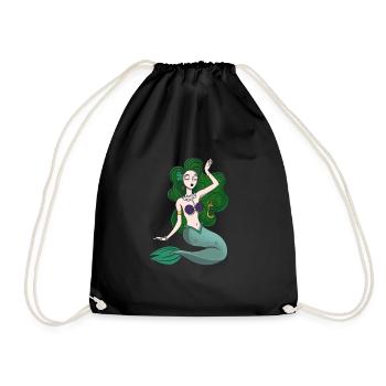 Mermaid with Golden Hook and Green Hair - Drawstring Bag - black - Front