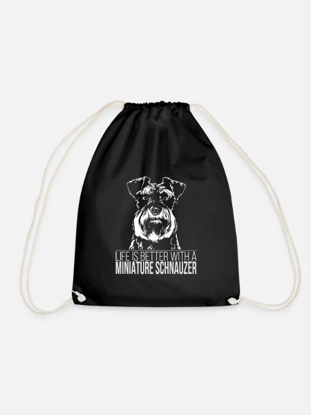 MINIATURE SCHNAUZER Life is better Wilsigns Hunde - Turnbeutel - Schwarz