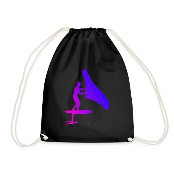 wingfoil women wingsurfen hydrofoil wingsurf - Drawstring Bag - black - Front