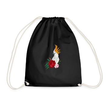 Cacatoès perroquet coloré avec cadeau d'éventail de fleurs - Sac de sport léger - noir - Devant