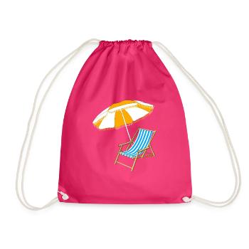 Beach scene - deck chair & umbrella - Drawstring Bag - fuchsia - Front